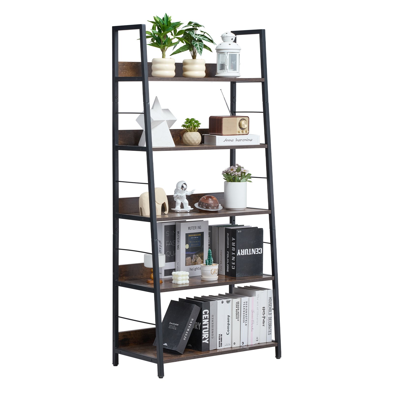 VEVOR Metal Bookshelf, 5-Tier Industrial Bookcase, Tall Wide Rustic Vintage Storage Bookshelf with Open Shelves, Freestanding Display Shelving Unit Storage Rack, for Living room, Bedroom & Office