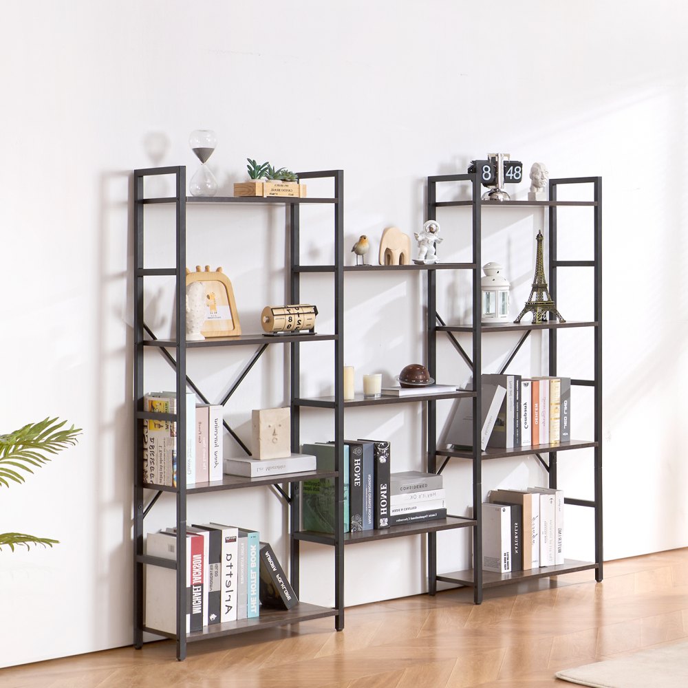 VEVOR Triple Metal Bookshelf, 11-Tier Industrial Bookshelf, Large Rustic Vintage Storage Bookcase with Open Shelves, Freestanding Display Shelving Unit Storage Rack, for Living room, Bedroom & Office