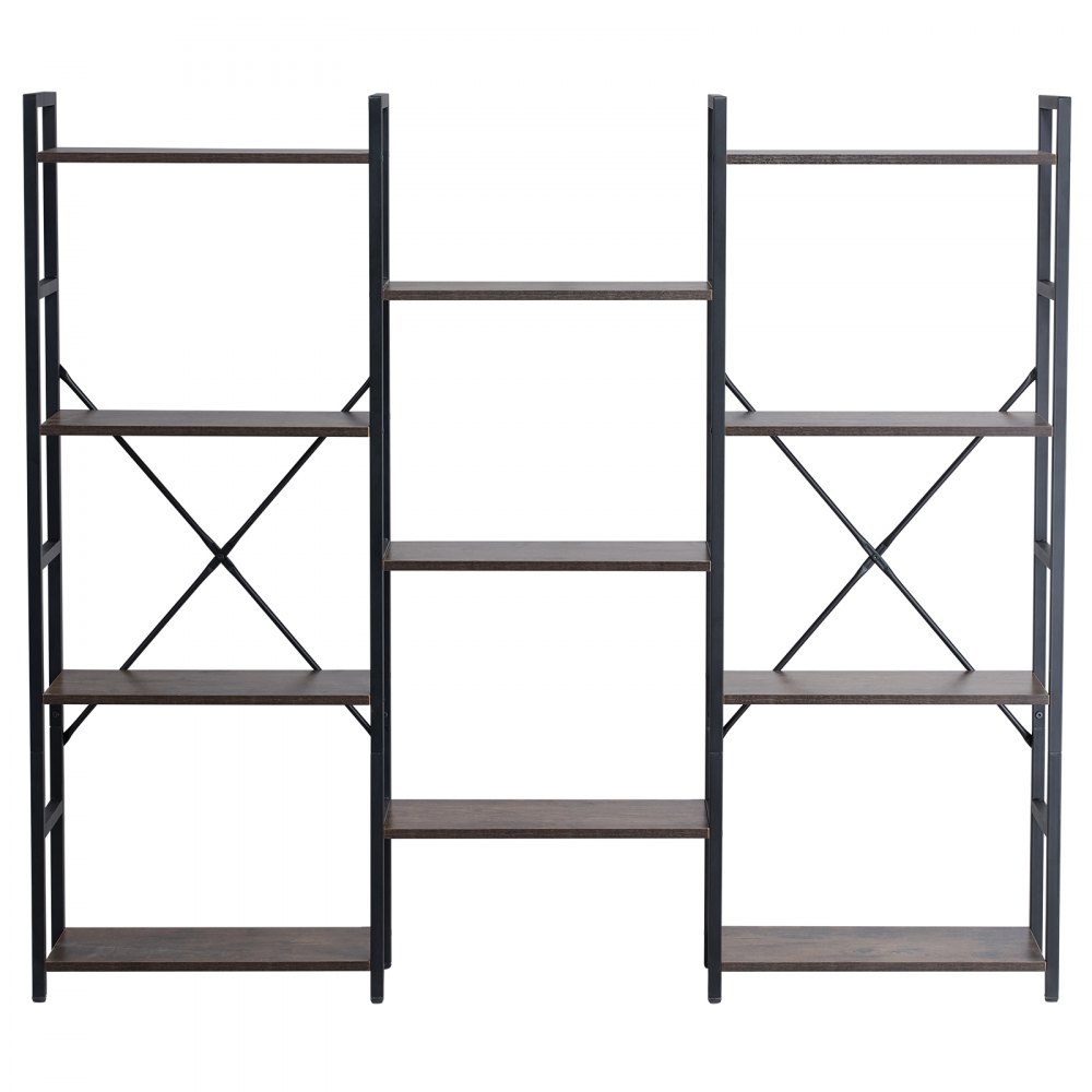 VEVOR Triple Metal Bookshelf, 11-Tier Industrial Bookshelf, Large Rustic Vintage Storage Bookcase with Open Shelves, Freestanding Display Shelving Unit Storage Rack, for Living room, Bedroom & Office