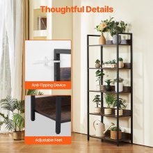 VEVOR Rustieke Boekenkast Staande Plank Opbergrek Metaal 5 Niveaus 60x30x154cm