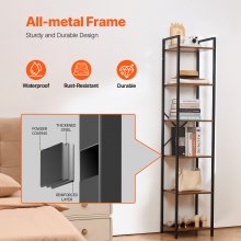 VEVOR Rustieke Boekenkast Staande Plank Opbergrek Metaal 6 Niveaus 30x40x187cm