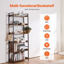 VEVOR Rustieke Boekenkast Staande Plank Opbergrek Metaal 6 Niveaus 30x65x175cm