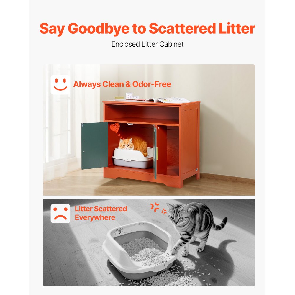 VEVOR Kattenbakkast 792x430x710 mm, Kattenbakkast met plank en opbergruimte, Modern houten kattenhuis voor binnen, Past op de meeste kattenbakken, Rood & Groen