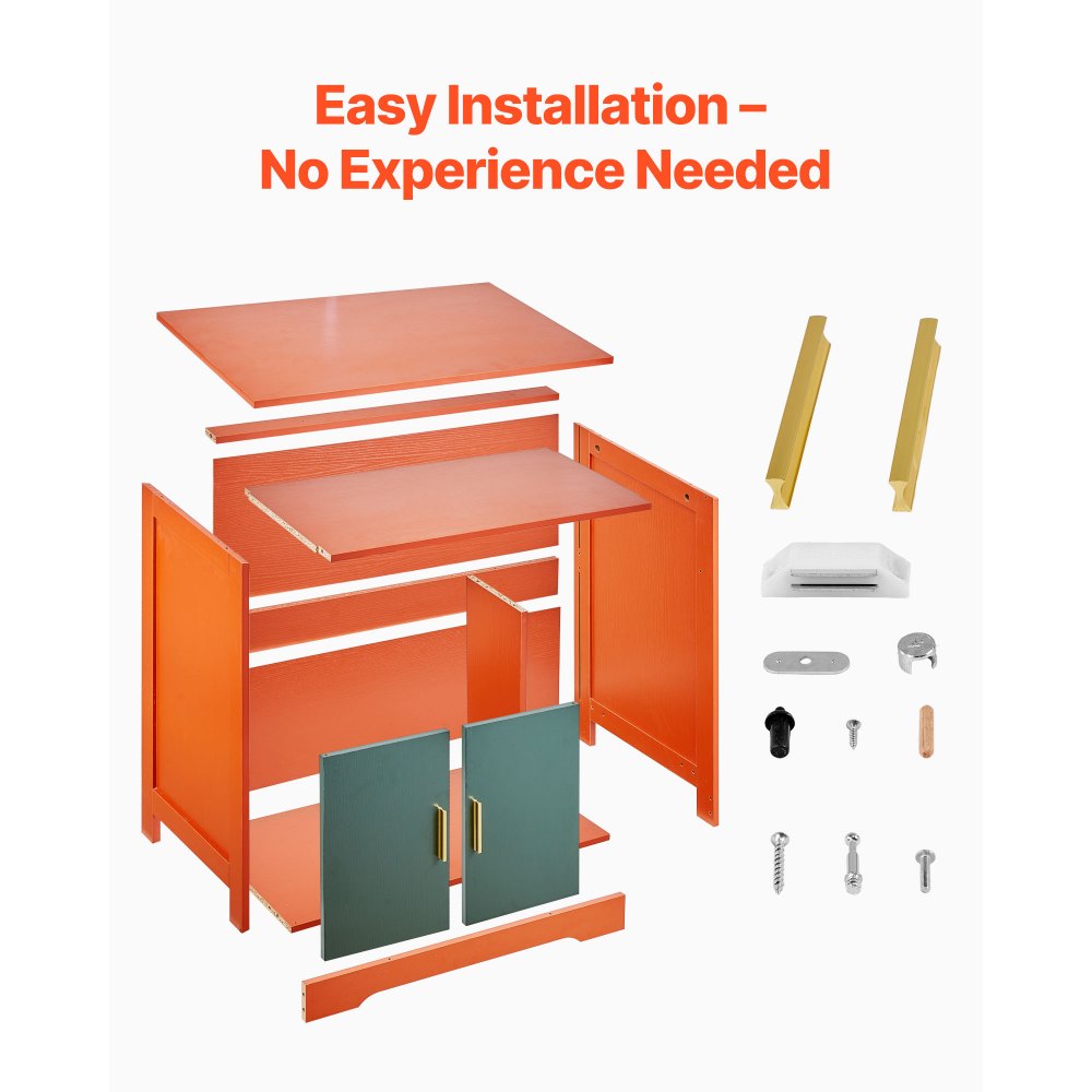 VEVOR Cat Litter Box Enclosure, 31 in Hidden Litter Box Cabinet with Shelf & Storage, Modern Style Indoor Cat Washroom, Wooden Kitty House Furniture End Table, Fit Most Litterboxes, Red & Green