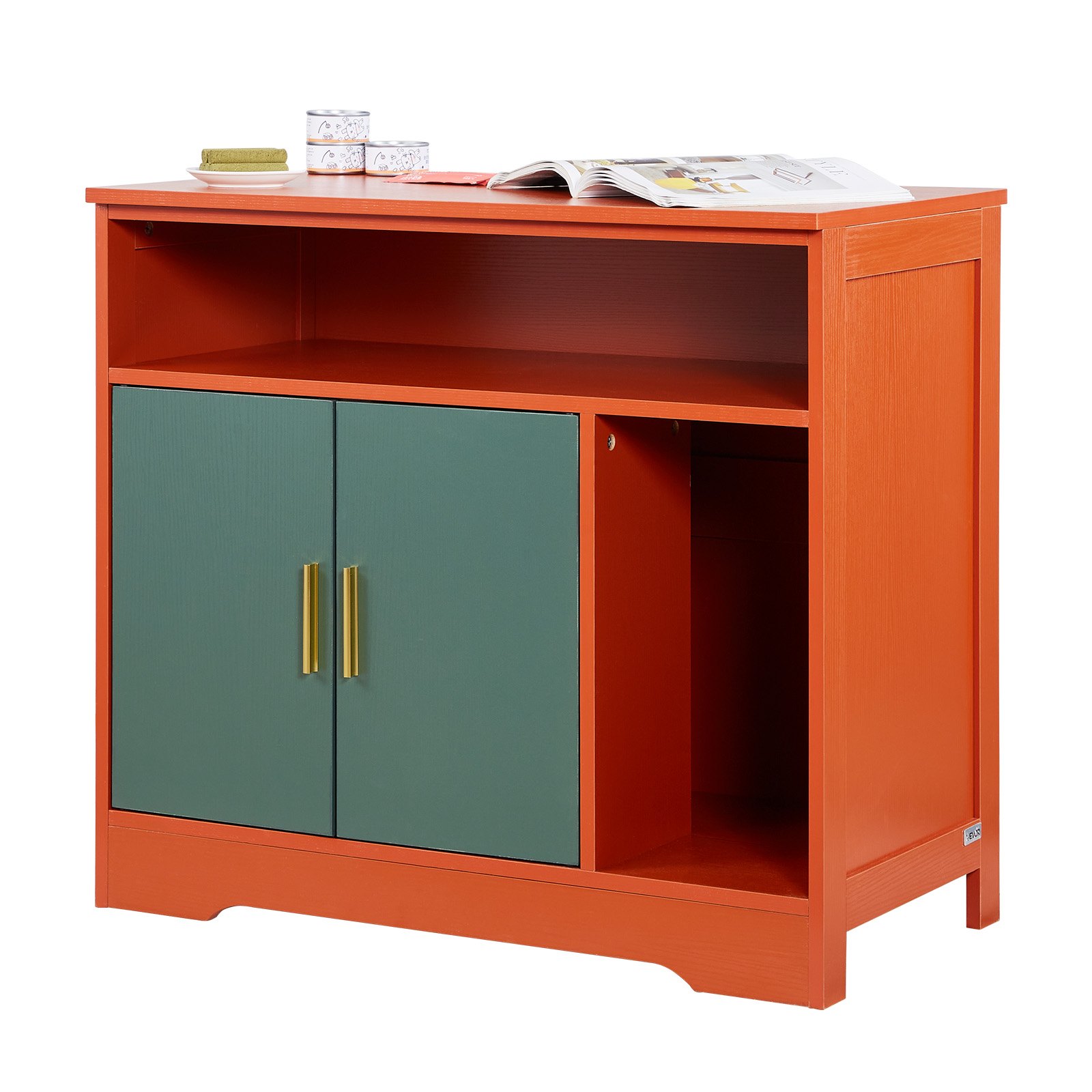 VEVOR Kattenbakkast 792x430x710 mm, Kattenbakkast met plank en opbergruimte, Modern houten kattenhuis voor binnen, Past op de meeste kattenbakken, Rood & Groen