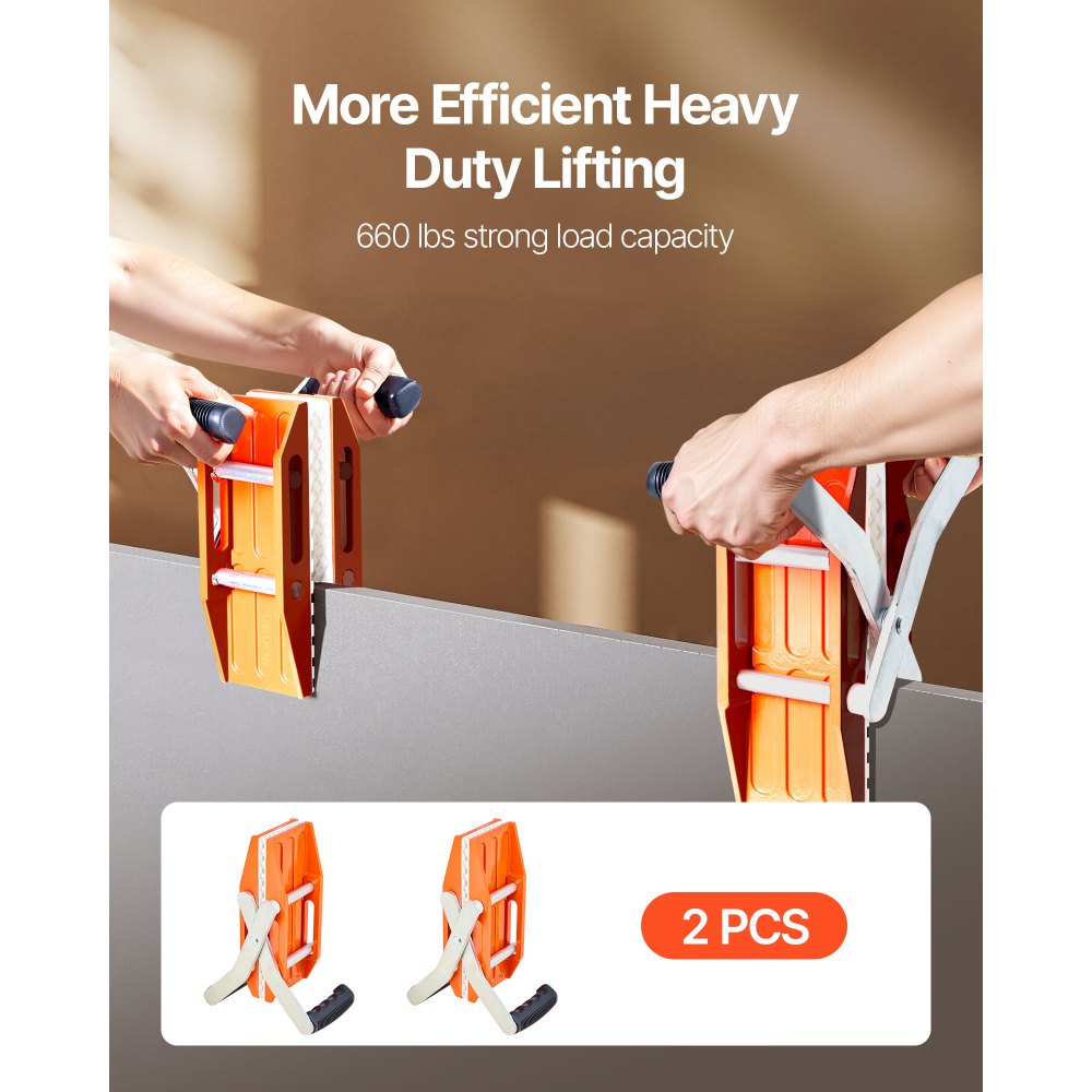 VEVOR Tweehandige steenhefklemmen 280x120x190 mm, draagvermogen 300 kg, 2-pack hefgereedschap met rubberen coating (0-6 cm), robuuste hefklemmen voor multiplex, glas, graniet
