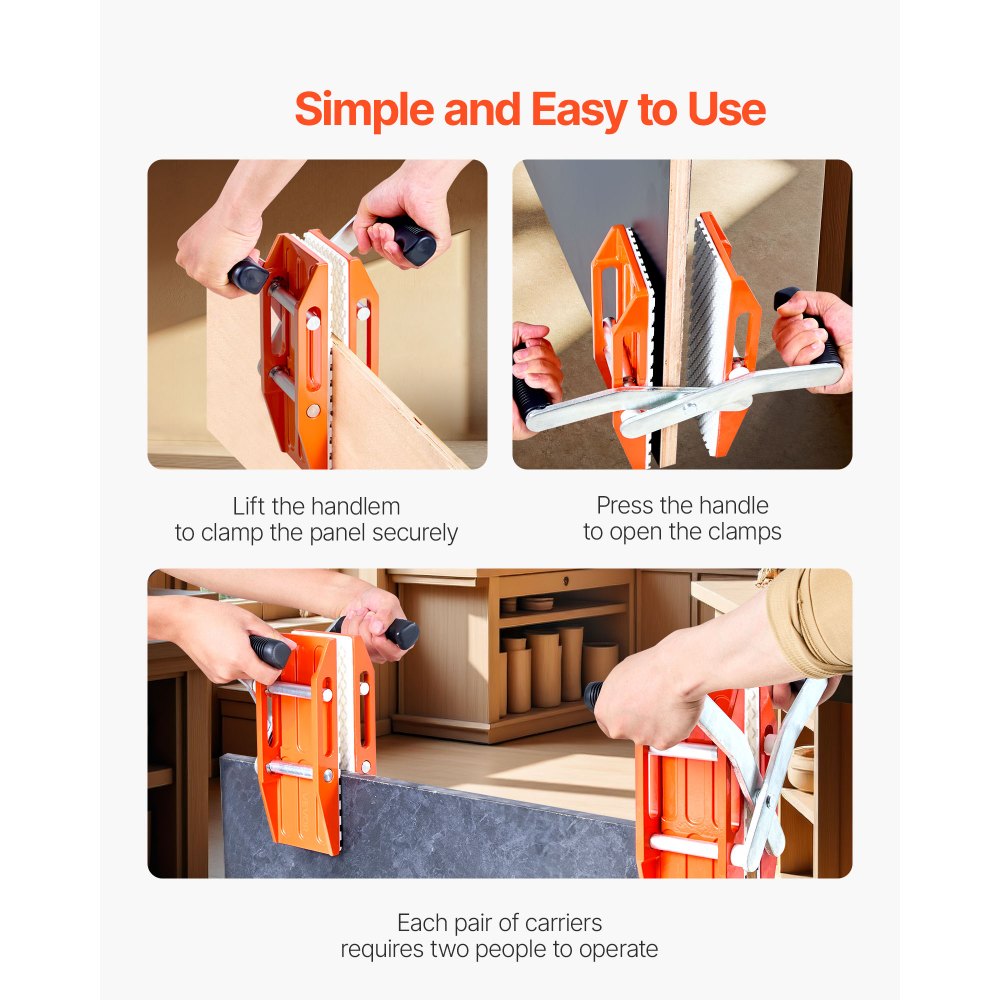 VEVOR Tweehandige steenhefklemmen 280x120x190 mm, draagvermogen 300 kg, 2-pack hefgereedschap met rubberen coating (0-6 cm), robuuste hefklemmen voor multiplex, glas, graniet