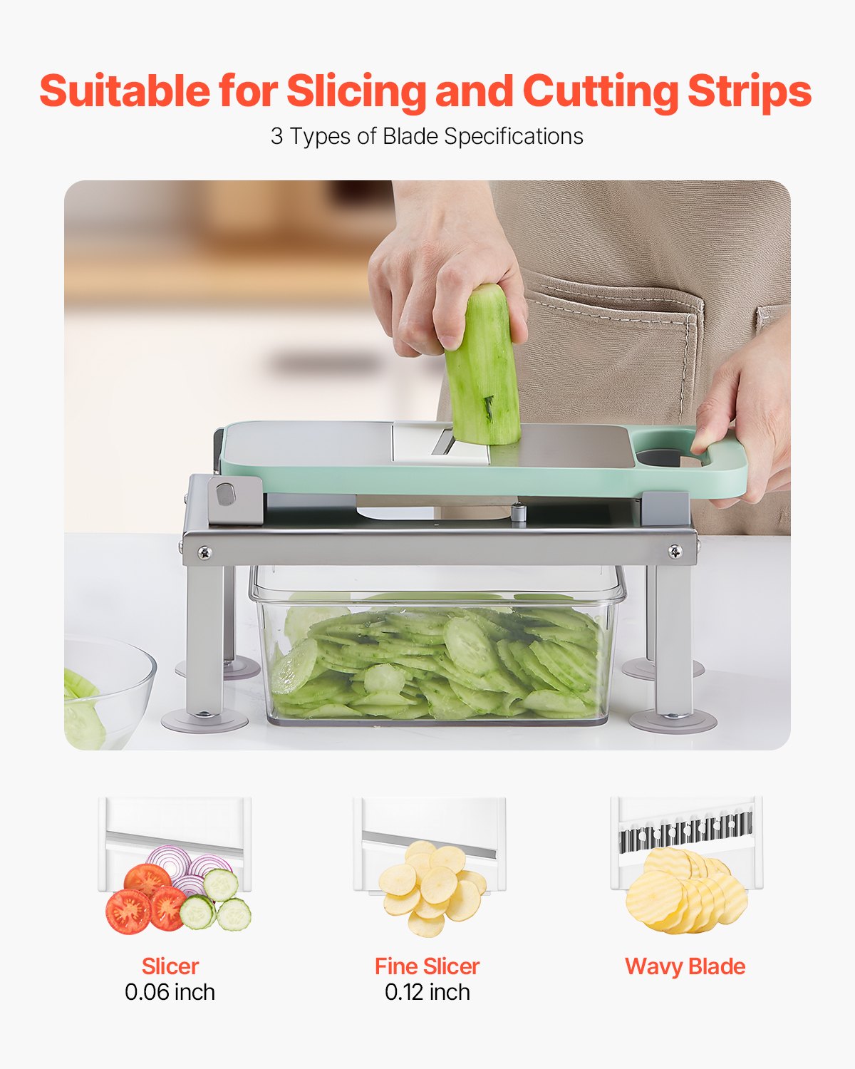 VEVOR Vegetable Chopper Mandoline Slicer, All-in-1 Food Veggie Cutter with 9 Stainless Steel Blades, Cheese Grater Onion Potato Dicer with Container,Salad Spiralizer Kitchen Gadgets&Essentials
