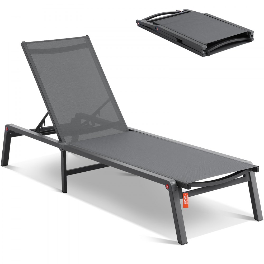 VEVOR Outdoor Chaise Lounge Chair, Aluminium Patio Lounge Chair met 5 Verstelbare Standen, Opvouwbare Zwembad Lounge Chair, Ligstoel voor Terras, Strand, Zwembad, Donkergrijs