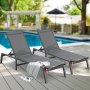 VEVOR Outdoor Chaise Lounge Chairs, Aluminium Patio Lounge Chairs met 5 Verstelbare Standen, Opvouwbare Zwembad Lounge Chairs, Ligstoelen voor Terras, Strand, Zwembad, Ligstoelen met Ligstoelen, Volledig Vlakke Ligstoelen, Donkergrijs, 2-Pack