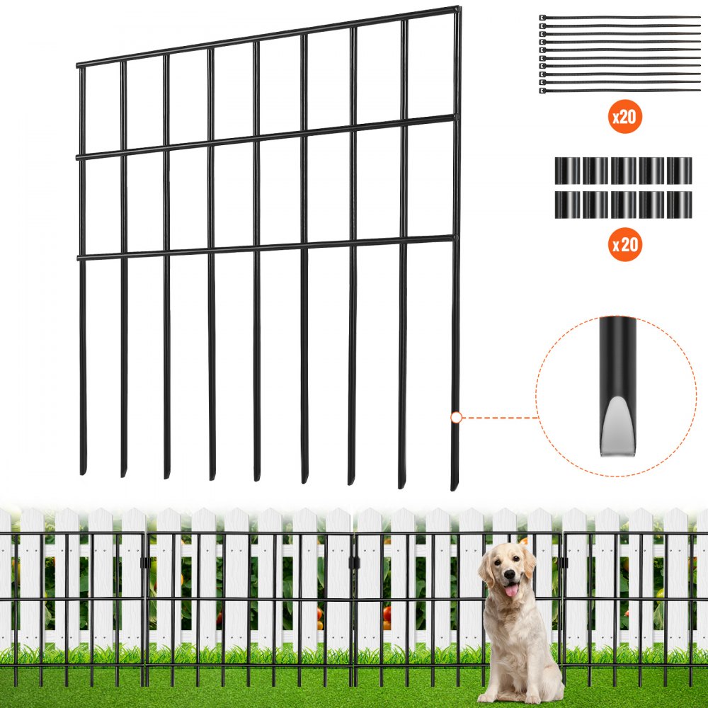 VEVOR Set of 10 Decorative Garden Fence 44x33cm Metal Fence Made of Carbon Steel Plug-in Fence 3.81cm Spike Distance Dog Fence Mesh Fence Bed Fence Metal Fence Elements Including Fastening Material
