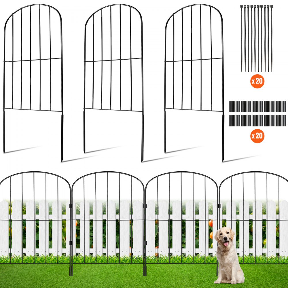 VEVOR 10x decorative garden fence 61x33cm upper arch metal fence made of carbon steel plug-in fence 5.08cm spike spacing dog fence mesh fence bed fence fence metal fence elements including fastening material