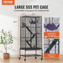 VEVOR 69" Metal Small Animal Cage 4-Tier Rolling Ferret Cage with Tray 3 Ramps