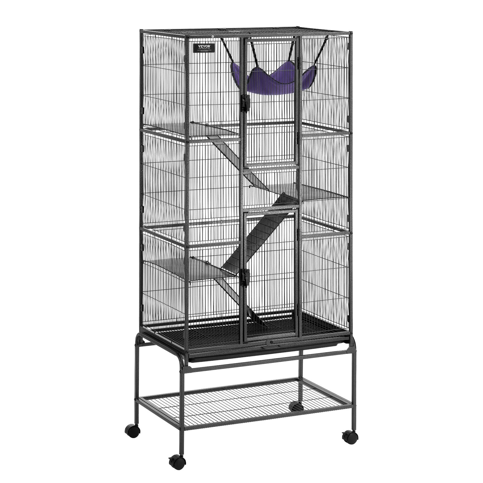 VEVOR 69" Rolling Metal Ferret Cage, Large 4-Tier Cage, Small Animal Cage with Ramps & Tray, Easy to Set up for Pet Rats, Hamster, Guinea Pig, Chinchilla, Squirrel, Hedgehogs, Bunny
