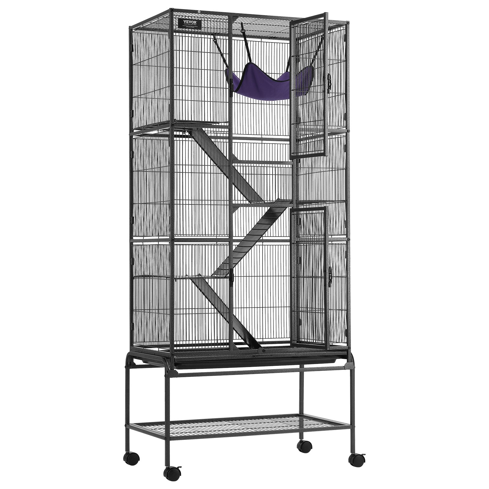 VEVOR 69" Rolling Metal Ferret Cage, Large 4-Tier Cage, Small Animal Cage with Ramps & Tray, Easy to Set up for Pet Rats, Hamster, Guinea Pig, Chinchilla, Squirrel, Hedgehogs, Bunny