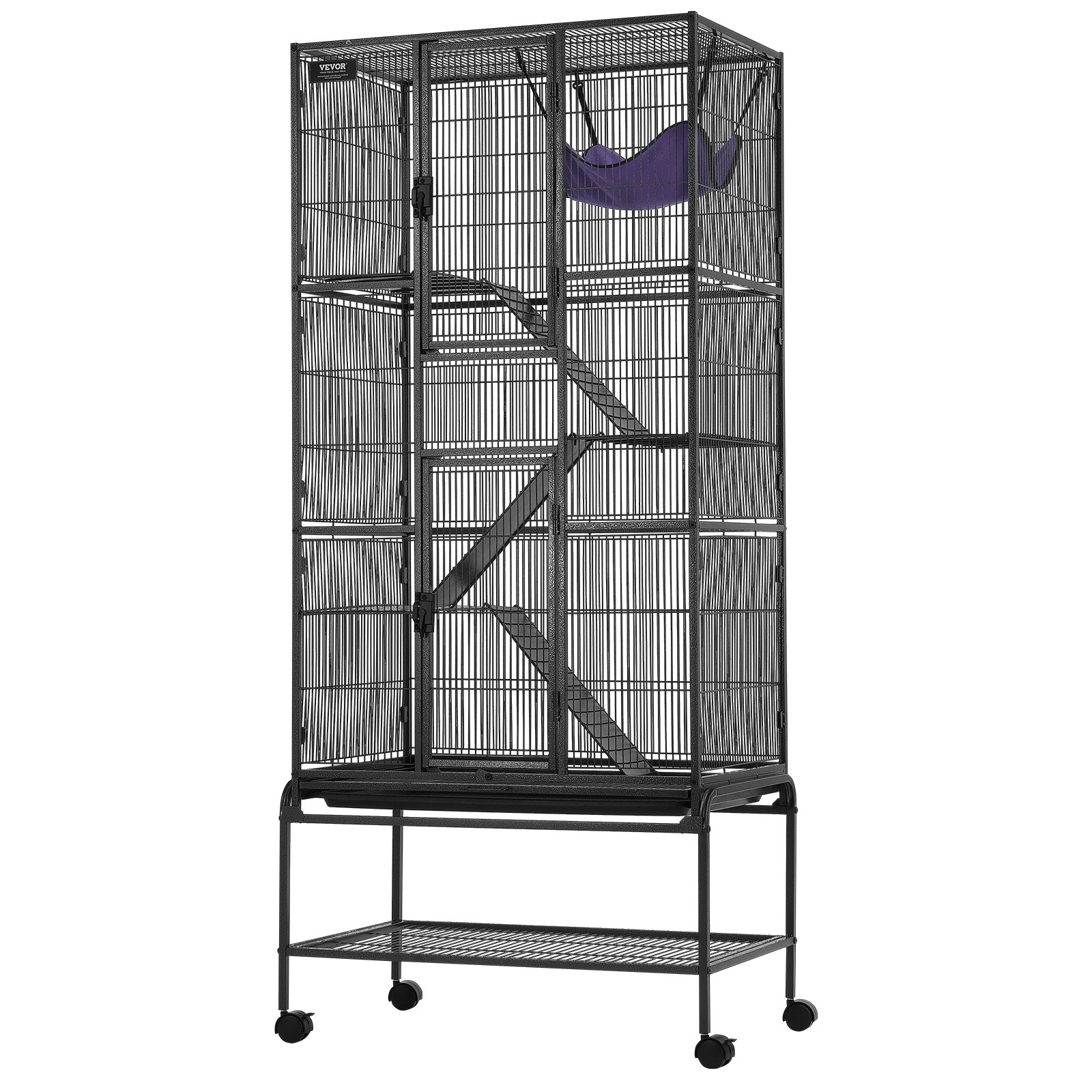 VEVOR 69" Rolling Metal Ferret Cage, Large 4-Tier Cage, Small Animal Cage with Ramps & Tray, Easy to Set up for Pet Rats, Hamster, Guinea Pig, Chinchilla, Squirrel, Hedgehogs, Bunny