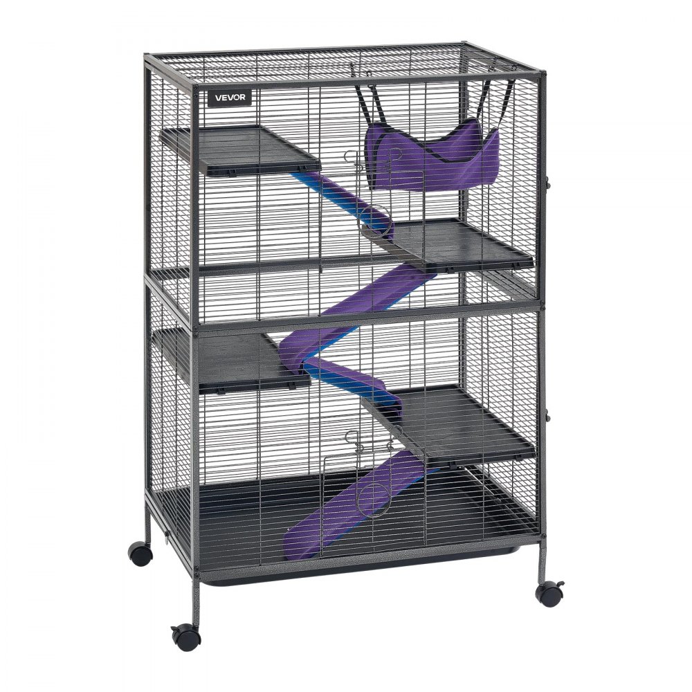 VEVOR Kleine Dierenkooi, Metalen Frettenkooi, Verblijf voor Kleine Dieren, 80x52x127 cm, voor Fretten, Chinchilla's, Vliegende Eekhoorns, Cavia's & Konijnen, 5 Verdiepingen, Draadafstand 13,97 mm, Vergrendelbare Zwenkwielen
