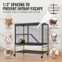 VEVOR ferret cage with 1/2" bar spacing, housing ferret, suitable for small animals like rodents and rabbits.