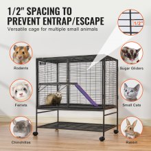 VEVOR 39" Metal Small Animal Cage 2-Tier Rolling Ferret Cage with Tray A Ramp