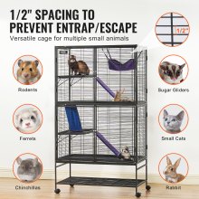 VEVOR 64.6" Metal Small Animal Cage 4-Tier Rolling Ferret Cage with Tray 3 Ramps