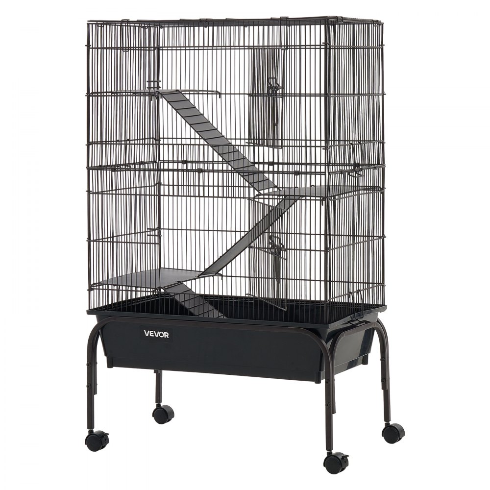VEVOR Kleine Dierenkooi, Metalen Frettenkooi, Verblijf voor Kleine Dieren, 63x36x101 cm, voor Fretten, Chinchilla's, Vliegende Eekhoorns, Cavia's & Konijnen, 3 Verdiepingen, 13,97 mm Draadafstand, Vergrendelbare Zwenkwielen
