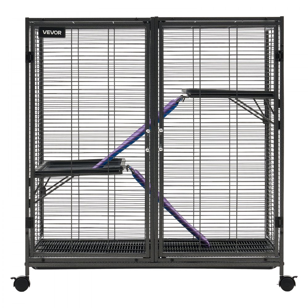 VEVOR Kleine Dierenkooi, Metalen Frettenkooi, Verblijf voor Kleine Dieren, 90x58x96 cm, voor Fretten, Chinchilla's, Vliegende Eekhoorns, Cavia's & Konijnen, 3 Verdiepingen, 13,97 mm Draadafstand, Vergrendelbare Zwenkwielen