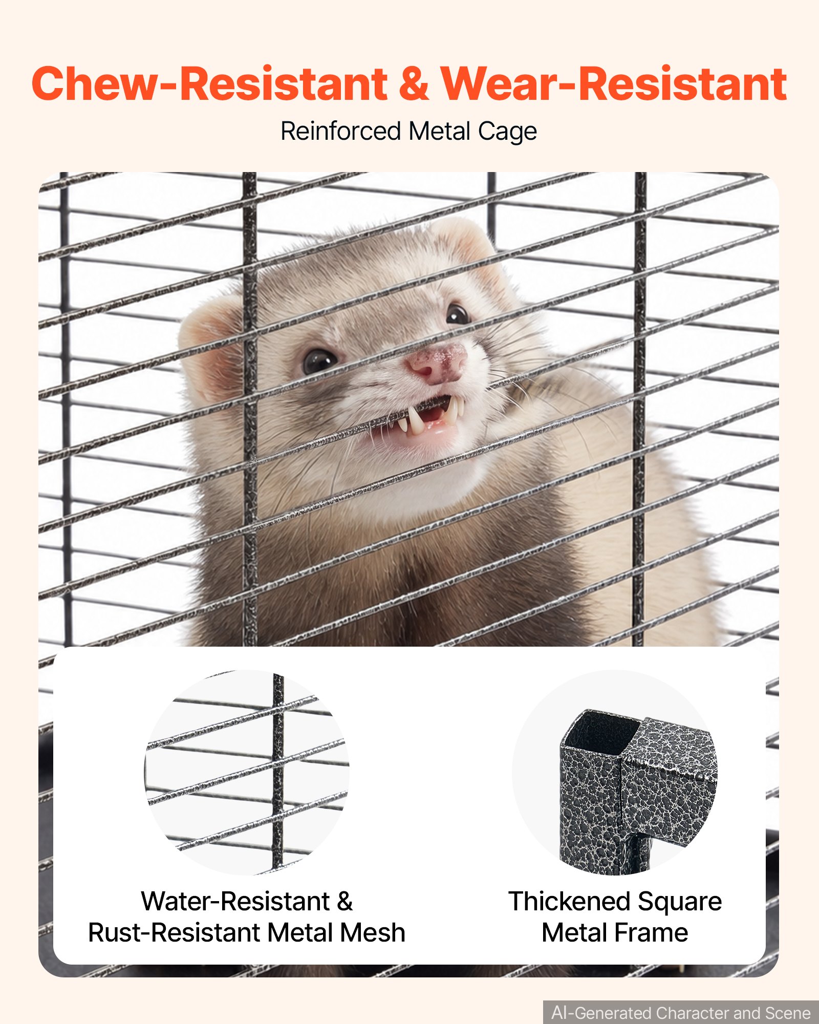 VEVOR Kleine Dierenkooi, Metalen Frettenkooi, Verblijf voor Kleine Dieren, 90x58x96 cm, voor Fretten, Chinchilla's, Vliegende Eekhoorns, Cavia's & Konijnen, 3 Verdiepingen, 13,97 mm Draadafstand, Vergrendelbare Zwenkwielen