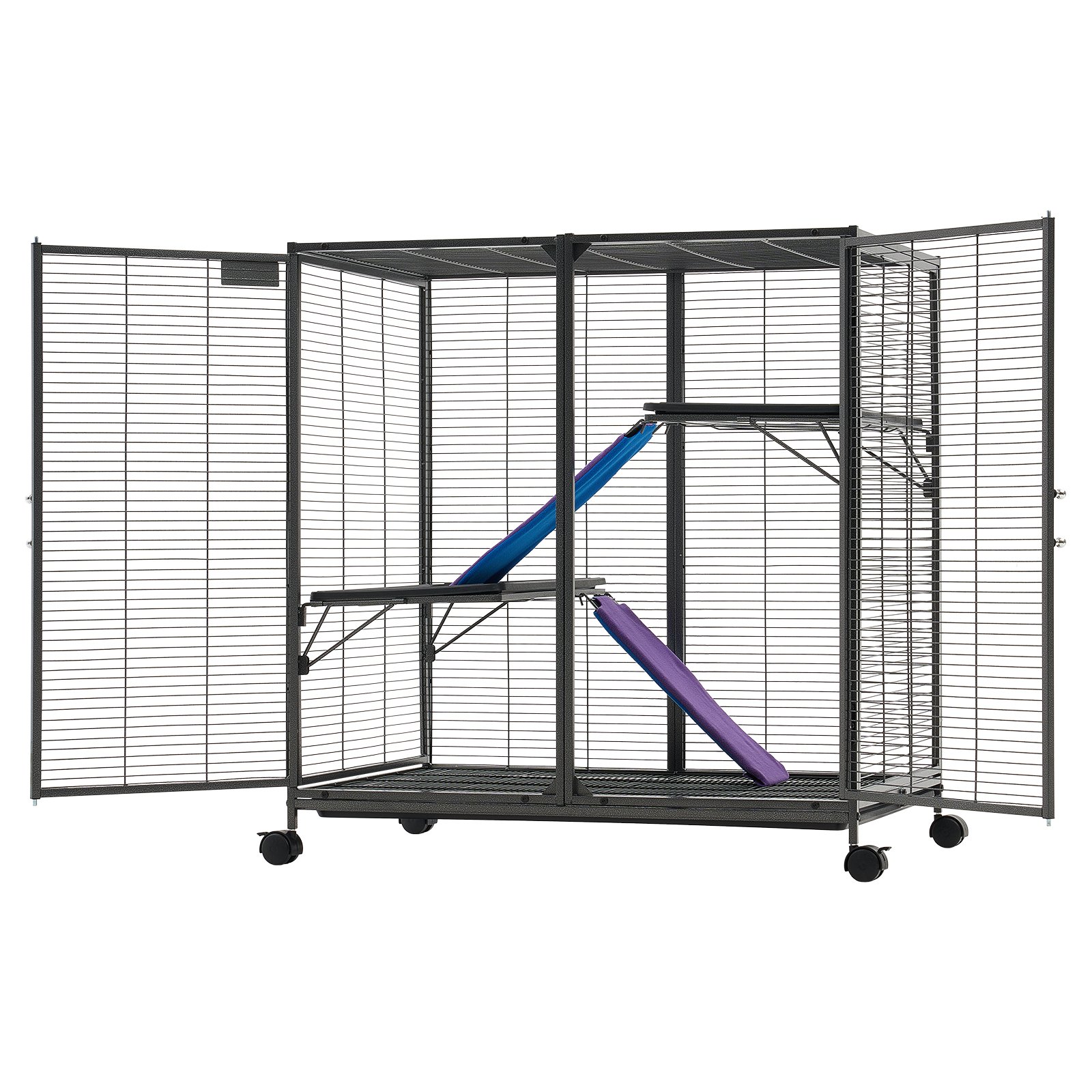VEVOR Kleine Dierenkooi, Metalen Frettenkooi, Verblijf voor Kleine Dieren, 90x58x96 cm, voor Fretten, Chinchilla's, Vliegende Eekhoorns, Cavia's & Konijnen, 3 Verdiepingen, 13,97 mm Draadafstand, Vergrendelbare Zwenkwielen