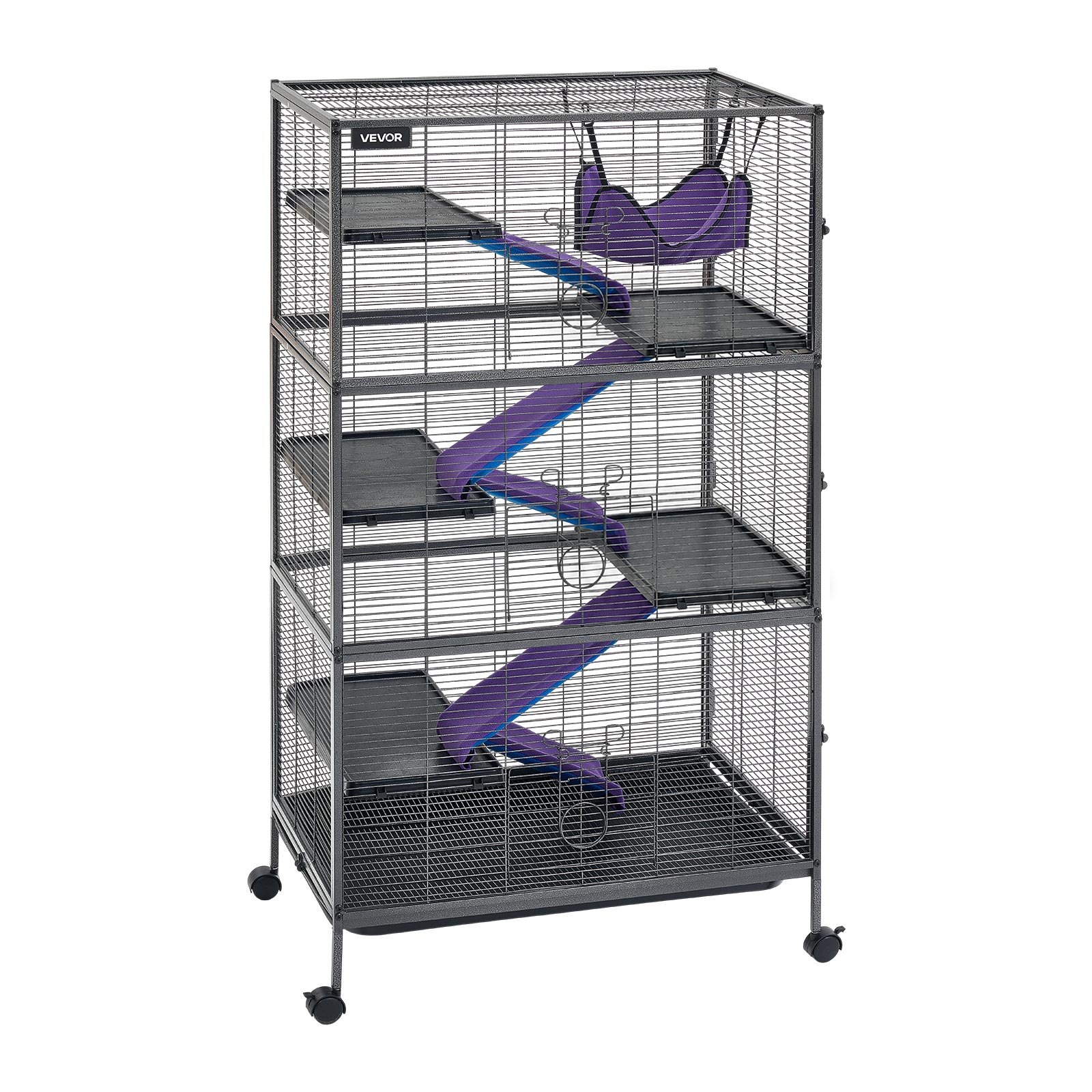 VEVOR Kleine Dierenkooi, Metalen Frettenkooi, Verblijf voor Kleine Dieren, 80x52x149 cm, voor Fretten, Chinchilla's, Vliegende Eekhoorns, Cavia's & Konijnen, 6 Verdiepingen, Draadafstand 13,97 mm, Vergrendelbare Zwenkwielen