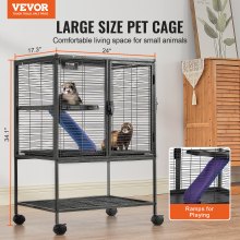 VEVOR 34" Metal Small Animal Cage 2-Tier Rolling Ferret Cage with Tray A Ramp