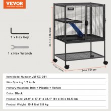 VEVOR 34" Metal Small Animal Cage 2-Tier Rolling Ferret Cage with Tray A Ramp