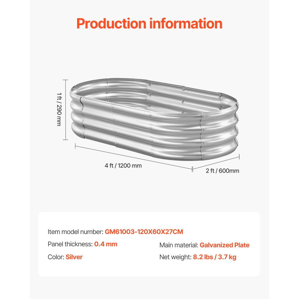 VEVOR Verhoogd Tuinbed, Metaal, 1200x600x290 mm, Plantbed, Groentebed, Plantenbak met Open Bodem & Afgeronde Randen, Bloembed, Kruidenbed, Ideaal voor Groenten, Bloemen, Kruiden & Vetplanten, Ovaal