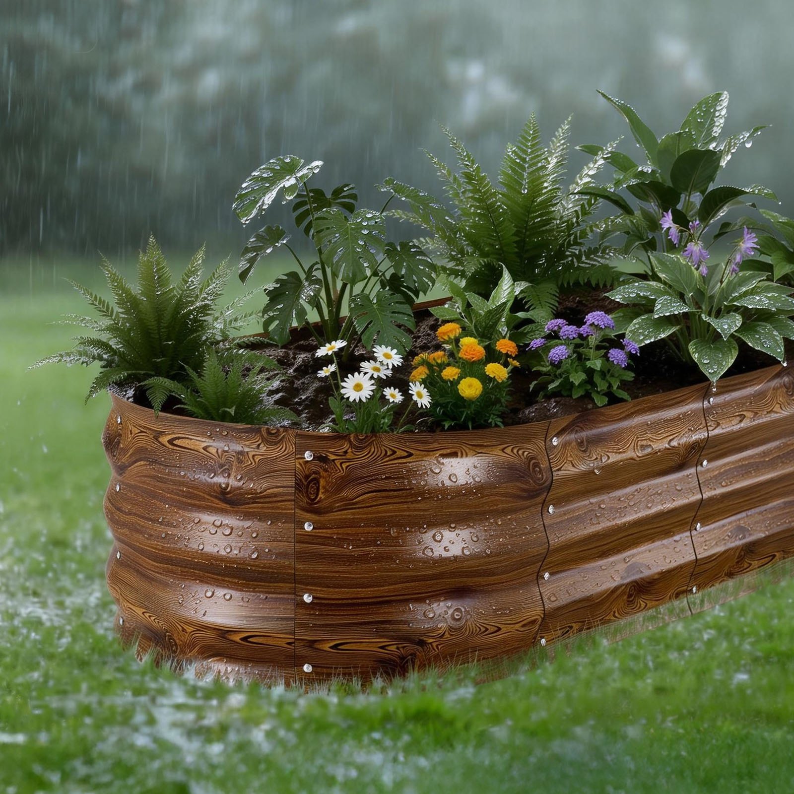 VEVOR Metalen Verhoogd Tuinbed, Set van 2, 120x60x30 cm, Ovaal Tuinbed, Plantenbakset voor Buiten, Groentebed met Handschoenen, Bloembed zonder Bodem, Plantbed voor Bloemen en Groenten