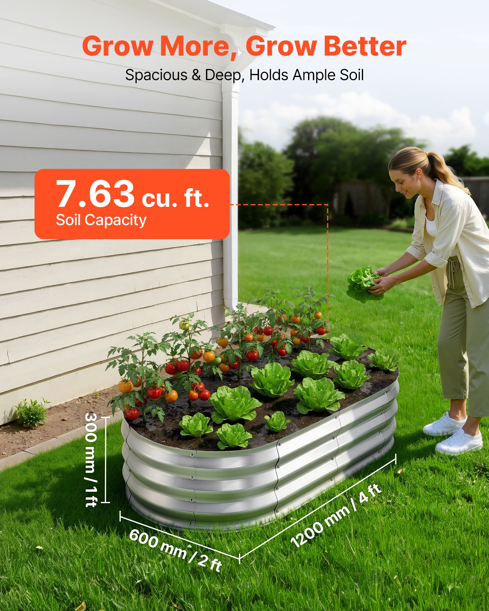 VEVOR Verhoogd tuinbed, Metaal, 2-delige set, 120x60x30 cm, Ovaal tuinbed, Plantenbakset voor buiten, Groentebed met handschoenen, Bloembed, Plantbed voor bloemen en groenten, Zilver
