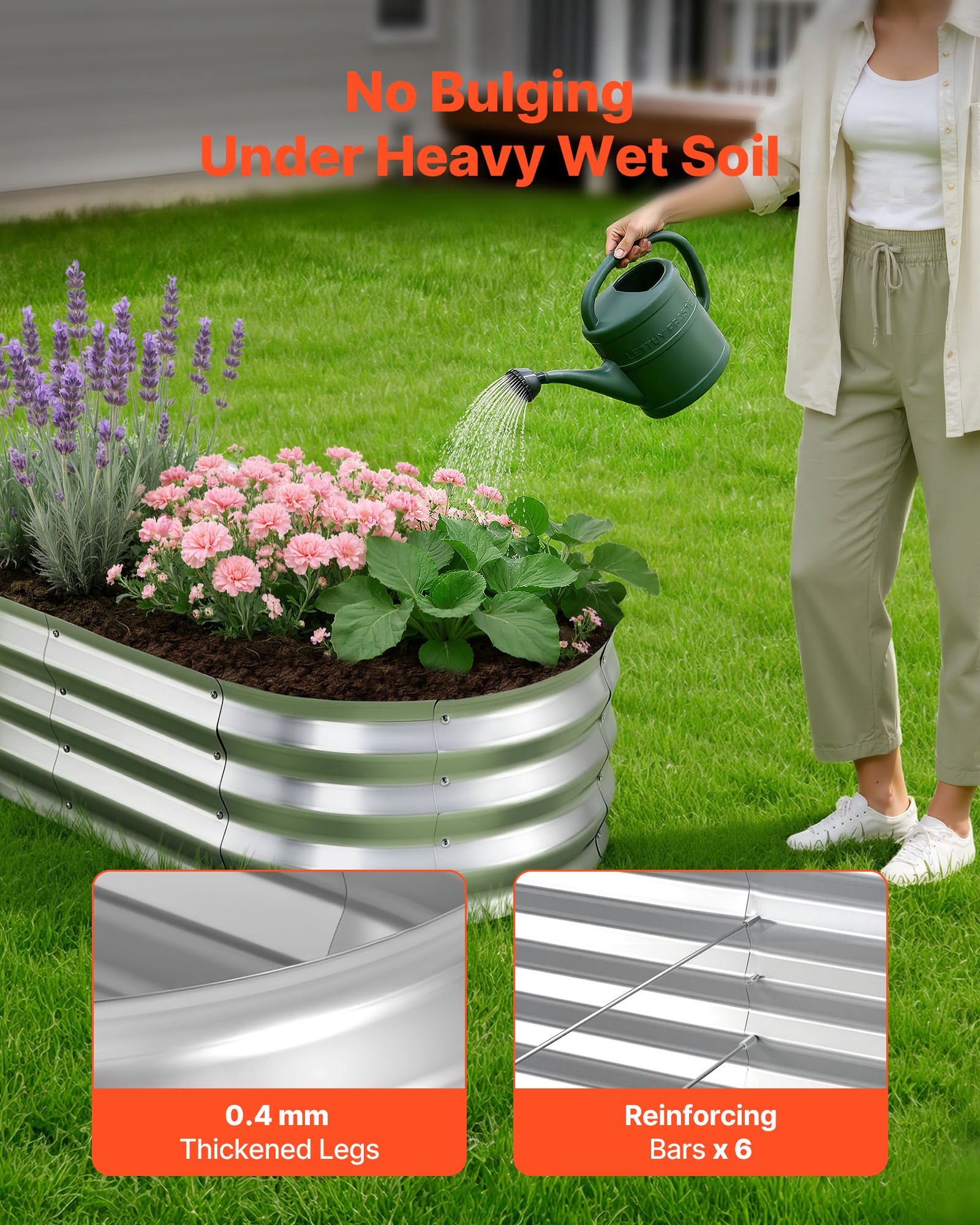 VEVOR Verhoogd tuinbed, Metaal, 2-delige set, 120x60x30 cm, Ovaal tuinbed, Plantenbakset voor buiten, Groentebed met handschoenen, Bloembed, Plantbed voor bloemen en groenten, Zilver