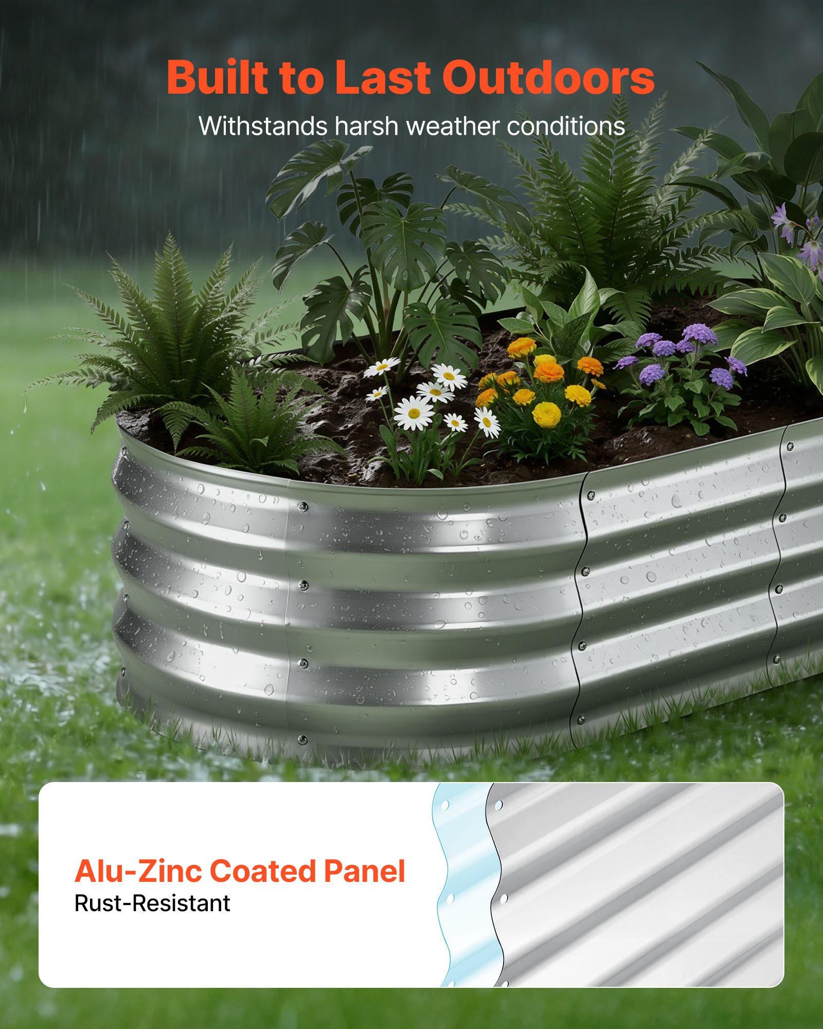 VEVOR Verhoogd tuinbed, Metaal, 2-delige set, 120x60x30 cm, Ovaal tuinbed, Plantenbakset voor buiten, Groentebed met handschoenen, Bloembed, Plantbed voor bloemen en groenten, Zilver