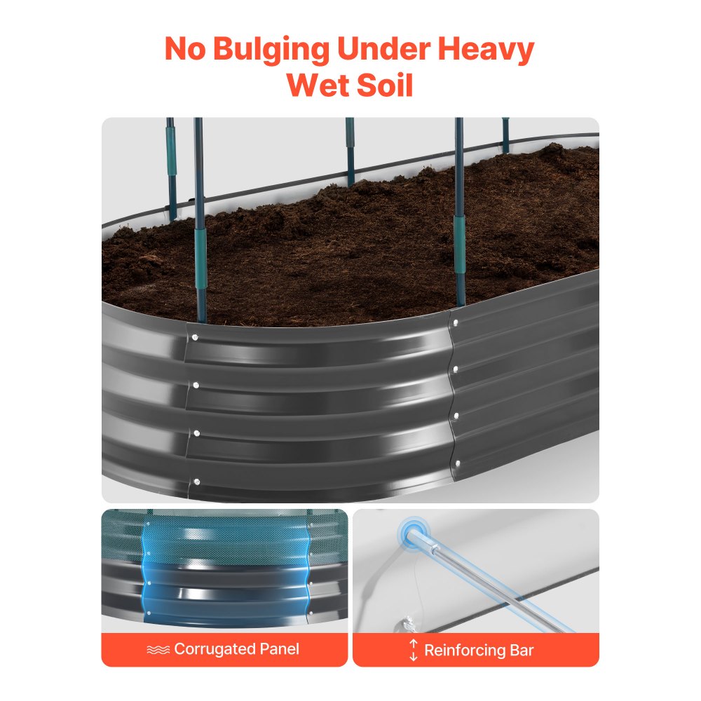VEVOR Verhoogd Tuinbed 180x90x30 cm, Ovaal Tuinbed met Irrigatiesysteem & Netafdekking, Buitenplantenbakset, Bloembed, Plantbed, Geschikt voor Bloemen, Fruit & Groenten, Donkergrijs