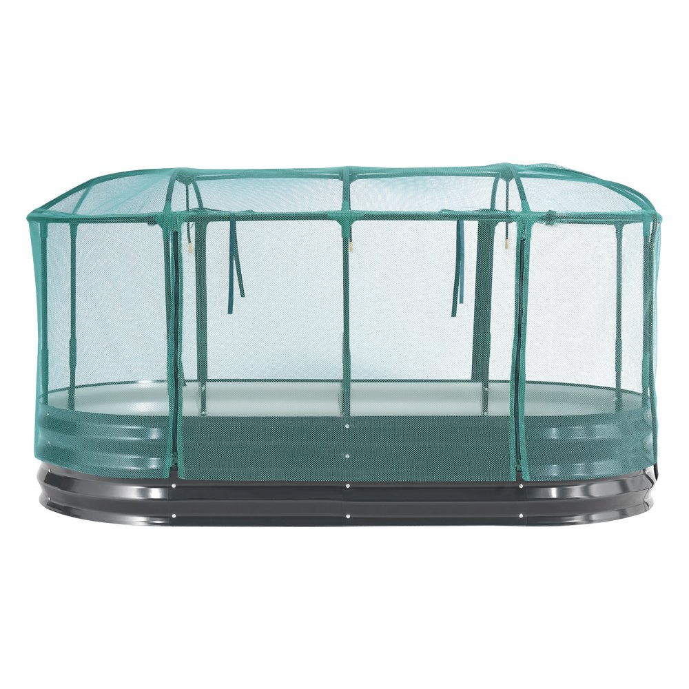 VEVOR Verhoogd Tuinbed 180x90x30 cm, Ovaal Tuinbed met Irrigatiesysteem & Netafdekking, Buitenplantenbakset, Bloembed, Plantbed, Geschikt voor Bloemen, Fruit & Groenten, Donkergrijs