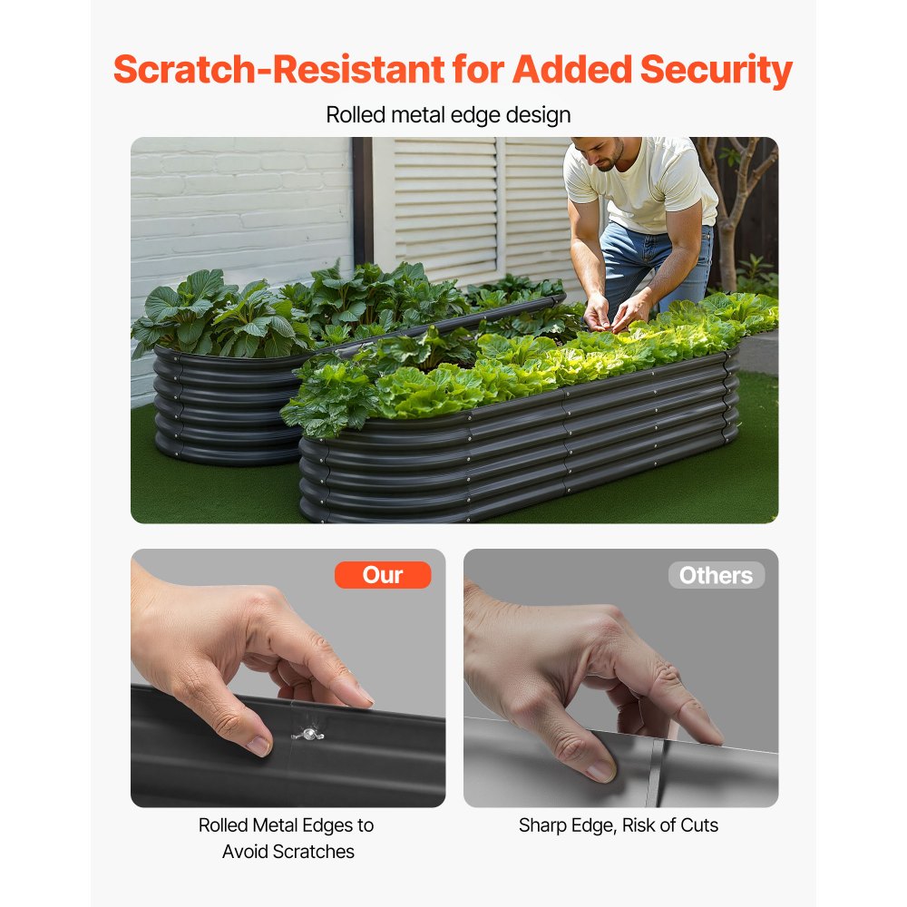 VEVOR Metal Raised Garden Bed, 6.56 x 1.97 x 1.4 ft Oval Outdoor Galvalume Planter Garden Box, Open Bottom Design, Large Planter Raised Bed for Growing Vegetables, Flowers, Succulents, Dark Gray