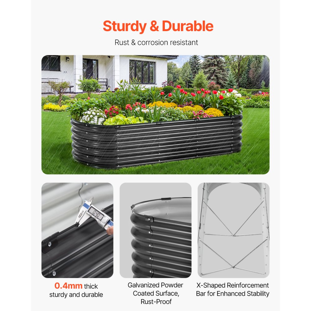 VEVOR Metal Raised Garden Bed, 6.53 x 1.96 x 1.4 ft Outdoor Galvanized Planter Box, Open Bottom, Large Oval Planter Raised Bed for Gardening Vegetables, Flowers, Herbs, and Succulent Plants, Dark Gray