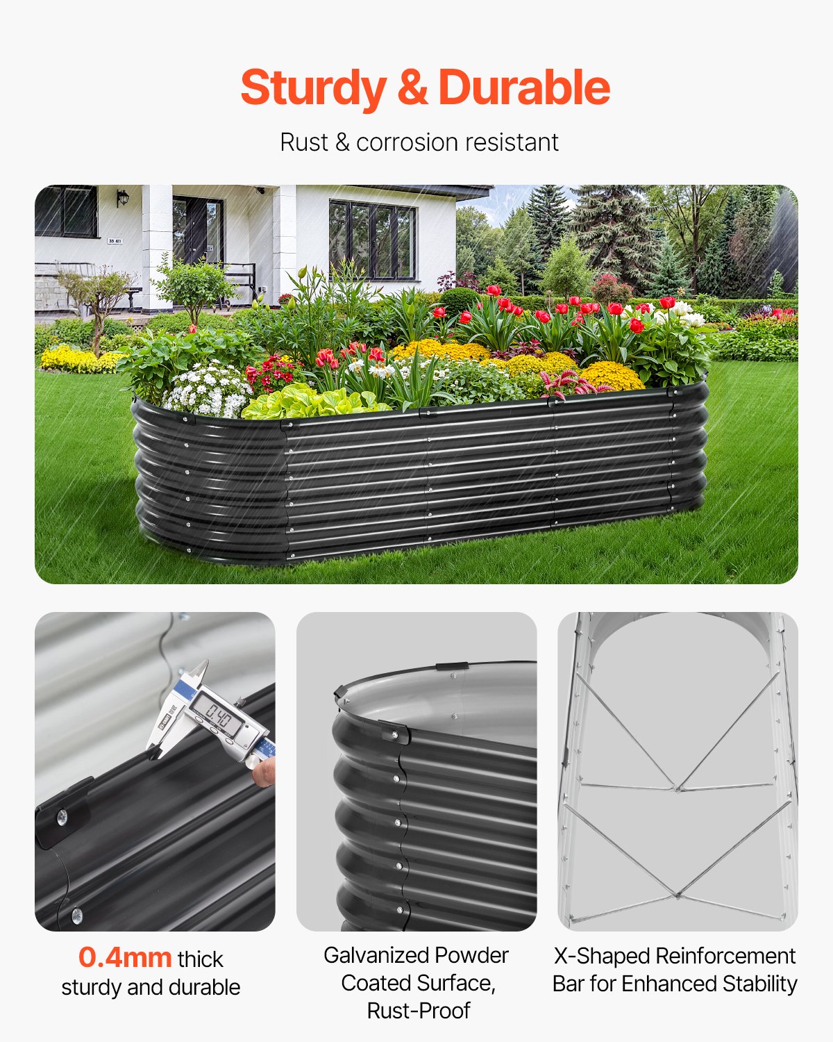 VEVOR Metal Raised Garden Bed, 6.53 x 1.96 x 1.4 ft Outdoor Galvanized Planter Box, Open Bottom, Large Oval Planter Raised Bed for Gardening Vegetables, Flowers, Herbs, and Succulent Plants, Dark Gray
