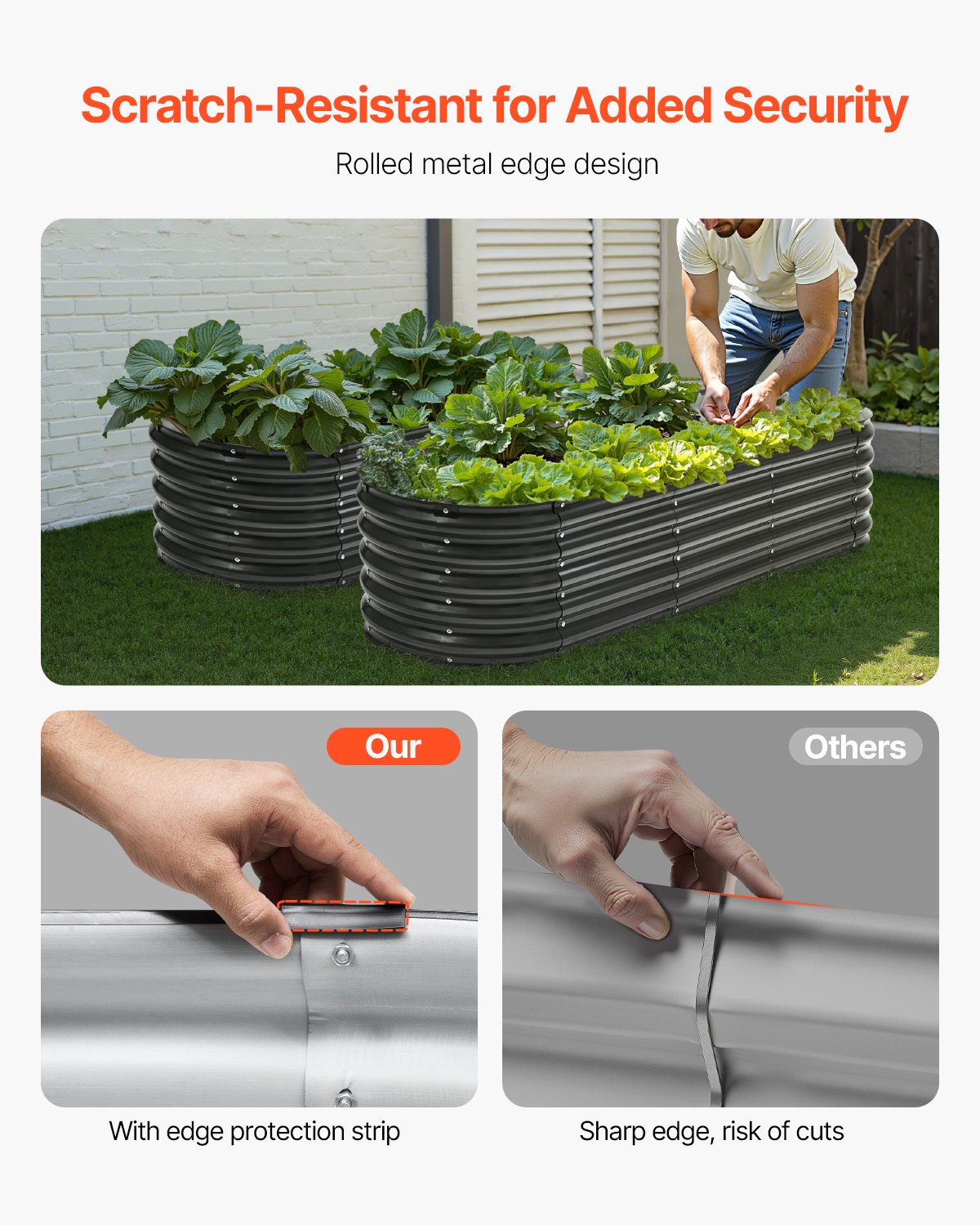 VEVOR Metal Raised Garden Bed, 6.53 x 1.96 x 1.4 ft Outdoor Galvanized Planter Box, Open Bottom, Large Oval Planter Raised Bed for Gardening Vegetables, Flowers, Herbs, and Succulent Plants, Dark Gray
