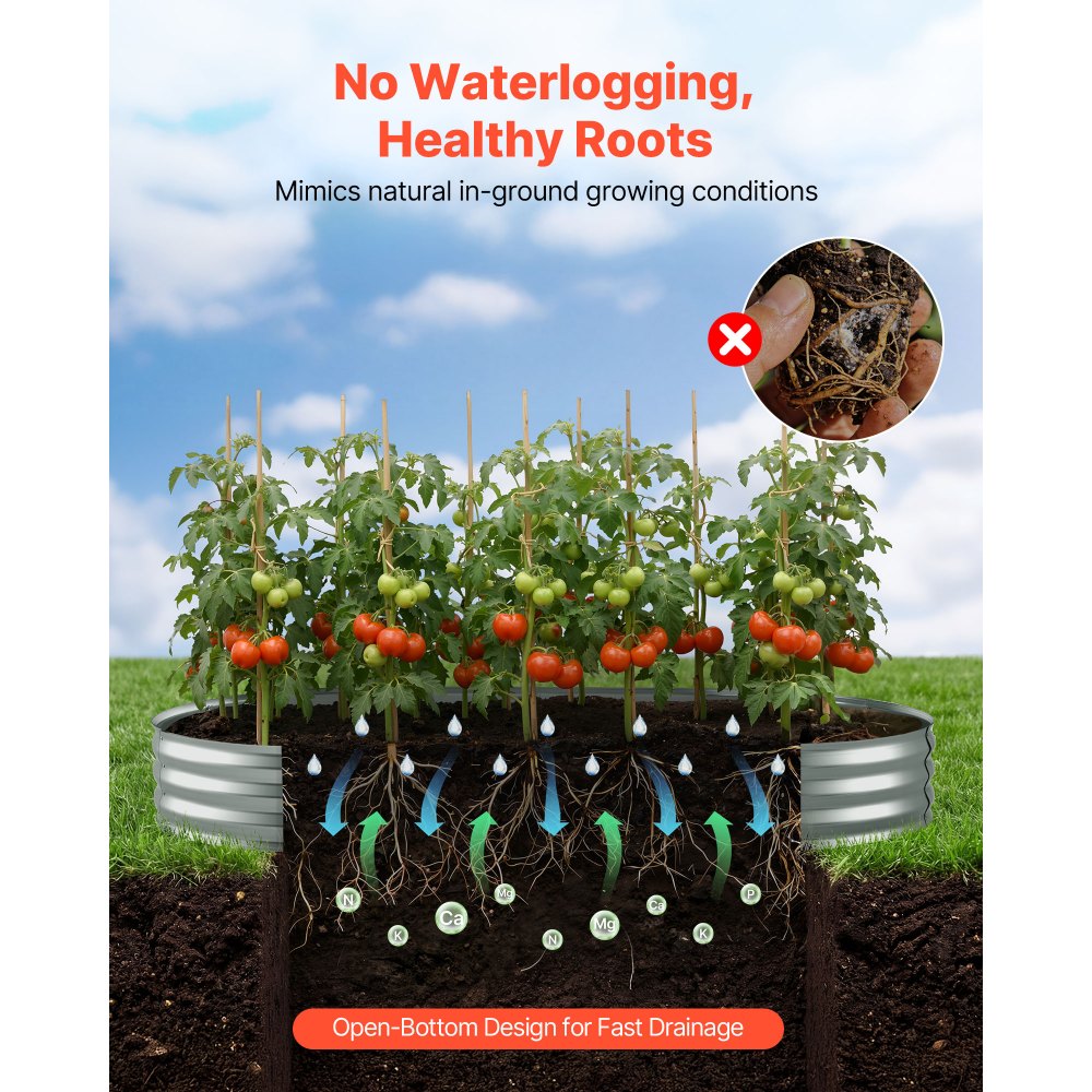 VEVOR Verhoogd tuinbed, Metaal, 240x120x30 cm, Ovaal tuinbed, Plantenbakset voor buiten, Groentebed met handschoenen, Bloembed zonder bodem, Plantbed voor bloemen, kruiden en groenten, Zilver