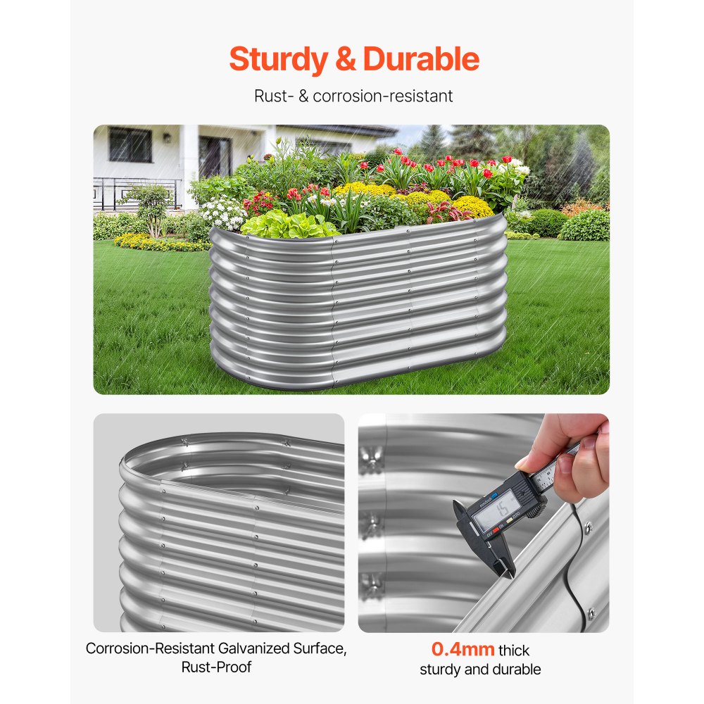 VEVOR Metal Raised Garden Bed, 4 x 2 x 2 ft Oval Outdoor Galvanized Planter Garden Box, Open Bottom Design, Large Planter Raised Bed for Growing Vegetables, Flowers, and Succulents, Galvanized Color