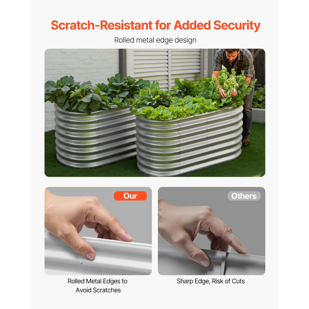 VEVOR Metal Raised Garden Bed, 4 x 2 x 2 ft Oval Outdoor Galvanized Planter Garden Box, Open Bottom Design, Large Planter Raised Bed for Growing Vegetables, Flowers, and Succulents, Galvanized Color