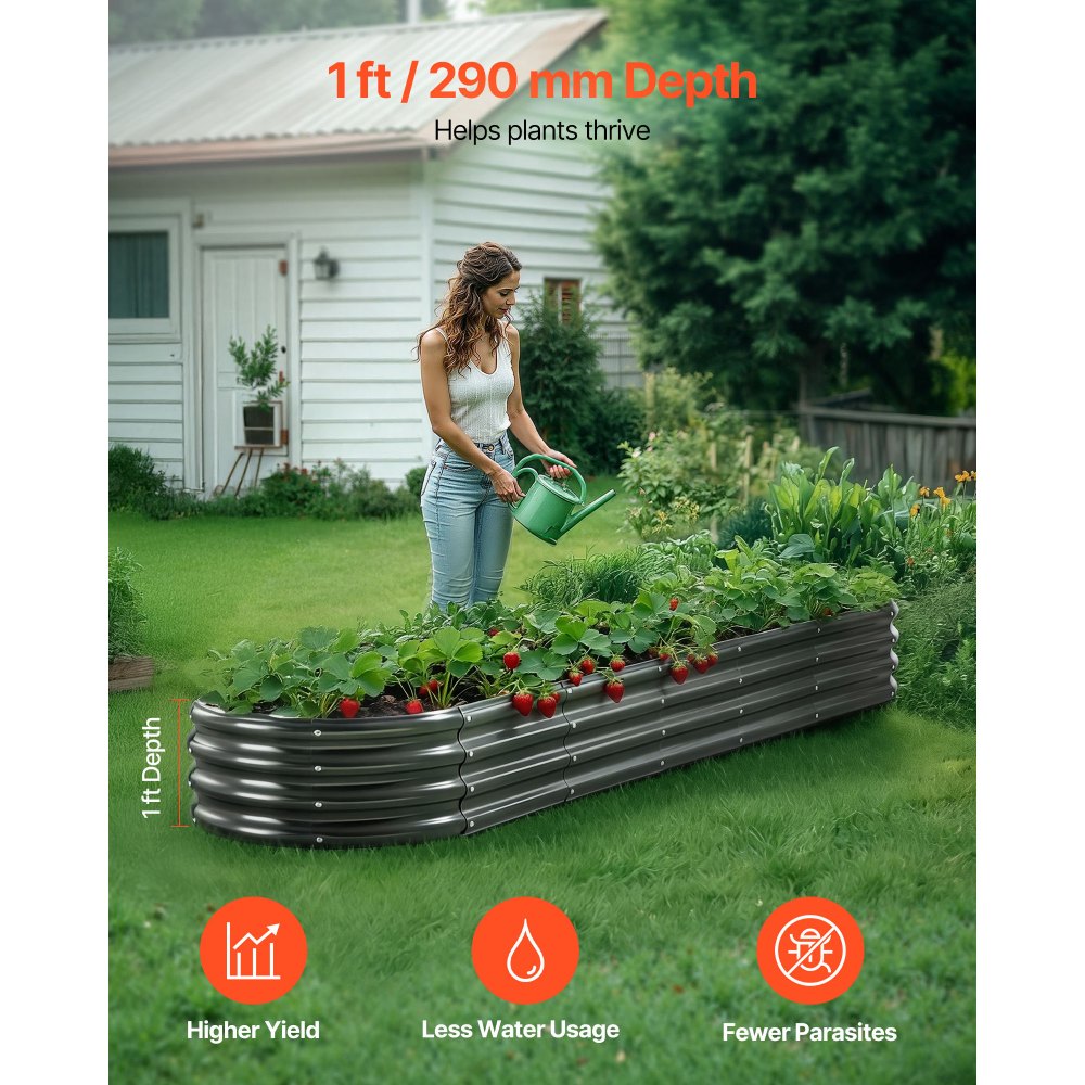 VEVOR Verhoogd Tuinbed, Metaal, 2400x600x290 mm, Plantbed, Groentebed, Plantenbak met Open Bodem & Afgeronde Randen, Bloembed, Kruidenbed, Ideaal voor Groenten, Bloemen, Kruiden & Vetplanten, Ovaal