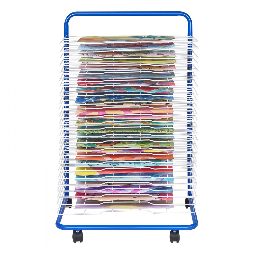 VEVOR Kunstdroogrek met 25 verwijderbare planken (584 x 400 mm) Droogrek met vergrendelbare wielen, koolstofstalen schilderijdroogrek voor kunstwerken in klaslokalen