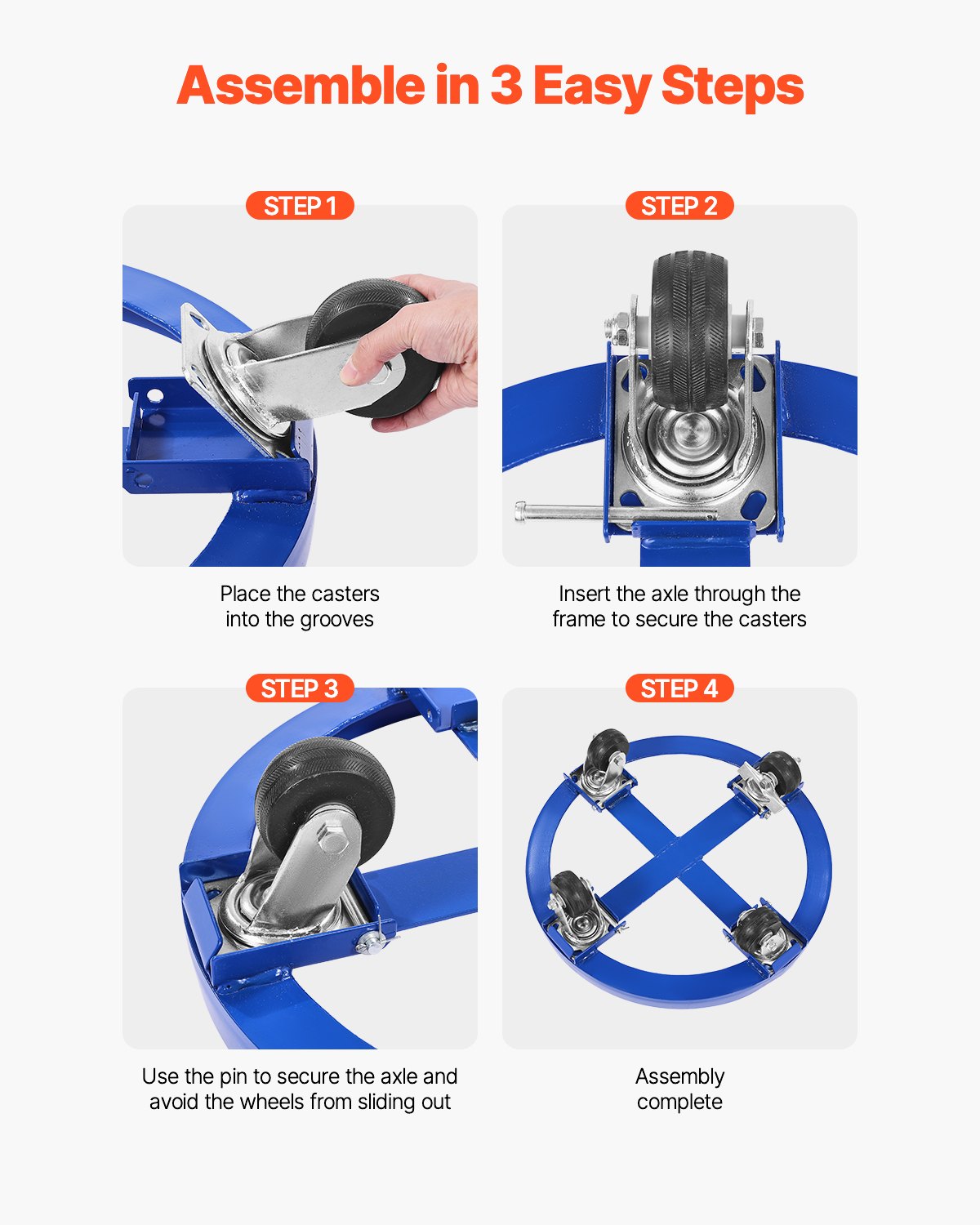 VEVOR 55 Gallon Drum Dolly, 2000 lbs Load Capacity, Heavy-Duty Barrel Dolly with Cross Braces and 4 Swivel Caster Wheels, Non Tipping Hand Truck Capacity Dollies for Warehouse Drum Handling, Blue