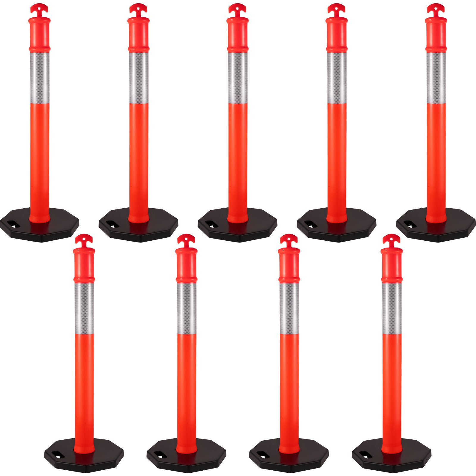 VEVOR Verkeersafbakeningspalen 44 Inch Hoogte Channelizer Kegels Oranje PE Afbakeningspaal Kit 10 inch Reflecterende Band, Draagbare Afbakeningspaal met Rubberen Basis 16 inch, Afbakeningskegels