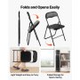 VEVOR 4 Pack Folding Chairs, Foldable Leather Chairs with Heavy Duty Metal Frame & Padded Cushion, Portable Folding Card Table Chairs, Stackable Seats for Home, Yard, Garden, Parties, Events, Black